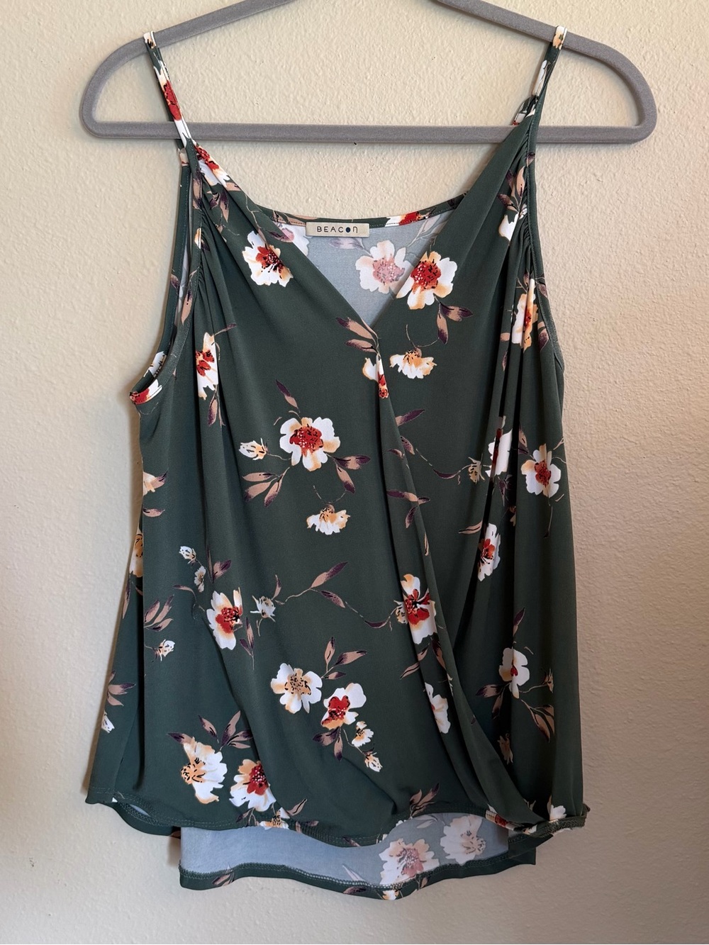BEACON Olive Floral Draped Camisole
